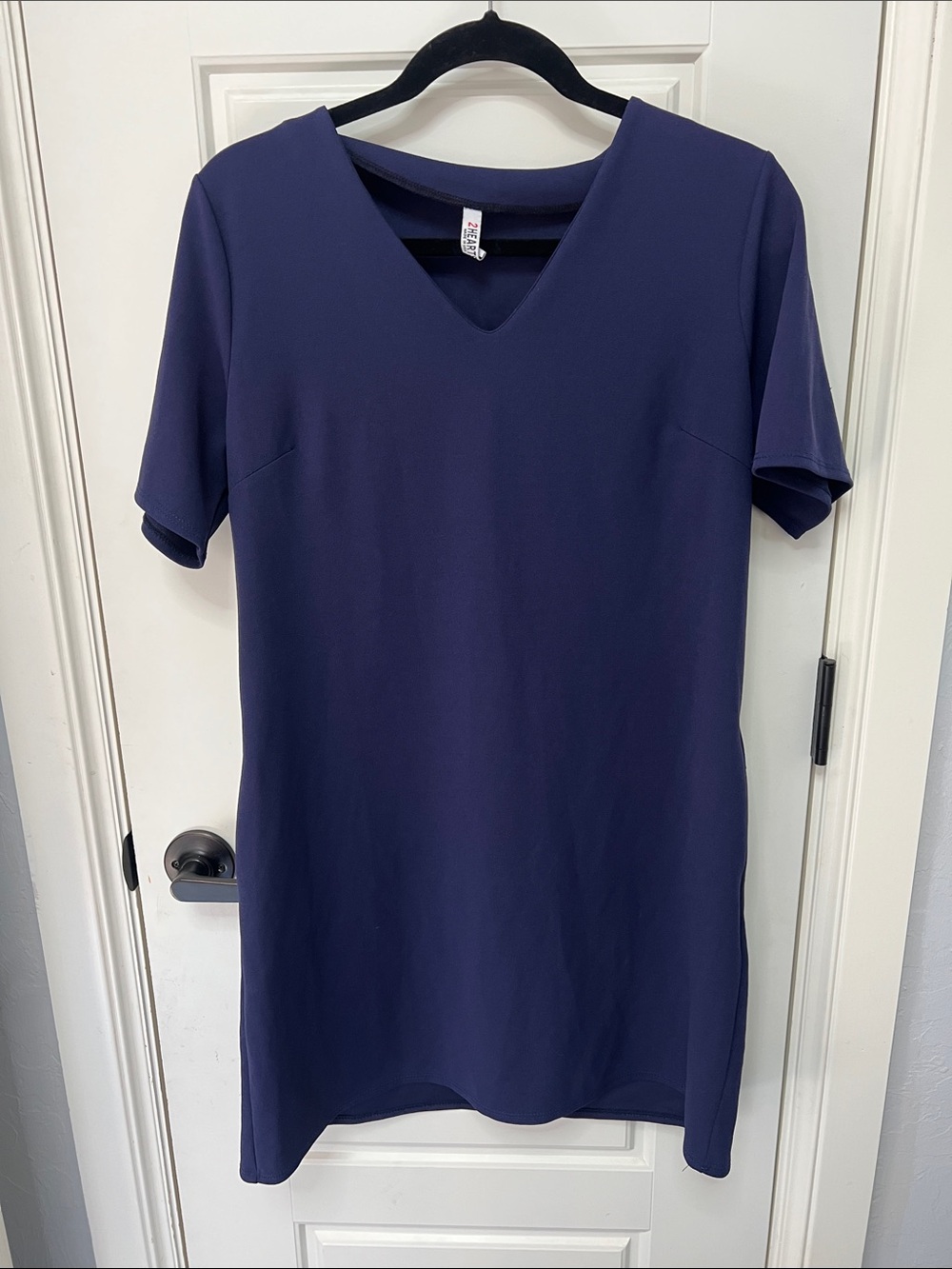 V-Neck Short Sleeve Mini Dress in Navy